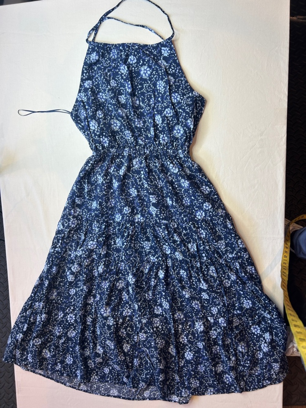 Madewell Women’s Navy Blue Floral Halter Midi Dress with Cotton Lining